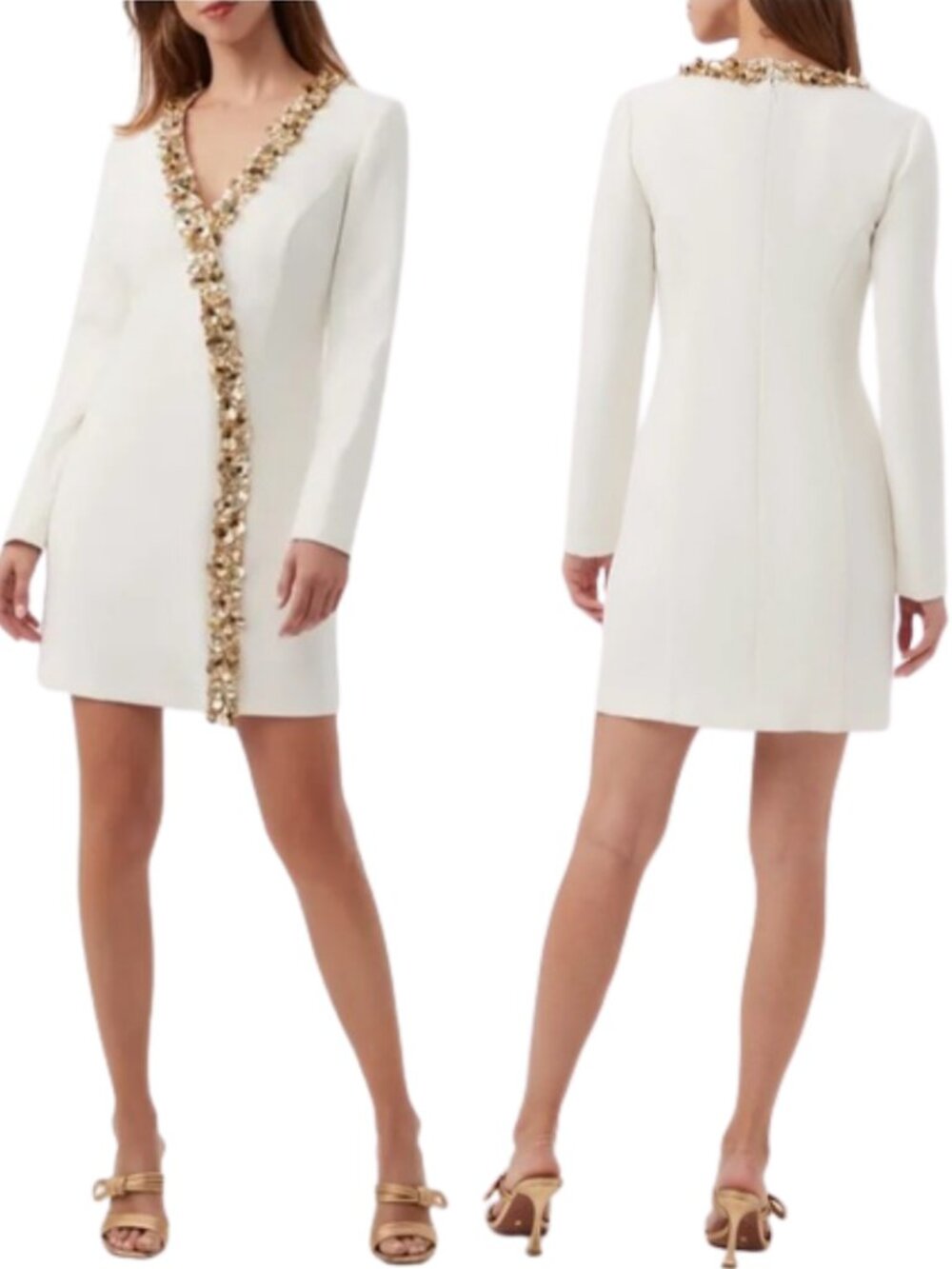 Trina Turk Darliah Bead And Sequin-Trim Mini Dress Womens 6 Ivory Gold Party Nwt
